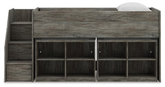 Frandern Warm Gray Twin Loft Bed with Bookcase Storage - Ornate Home