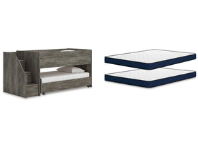 Frandern Warm Gray Twin Over Twin Loft Bed and Mattresses (Online Special Price) - Ornate Home