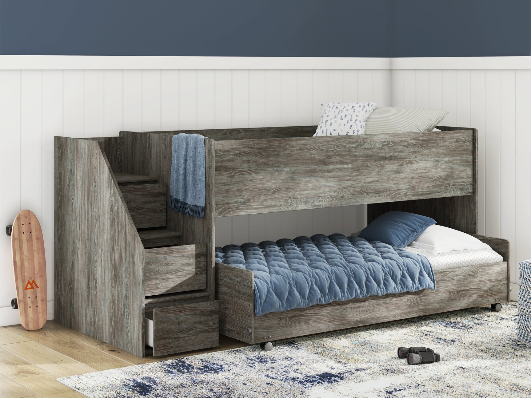 Frandern Warm Gray Twin Over Twin Loft Bed and Mattresses (Online Special Price) - Ornate Home