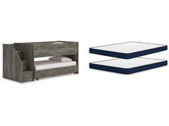 Frandern Warm Gray Twin Over Twin Loft Bed and Mattresses - Ornate Home