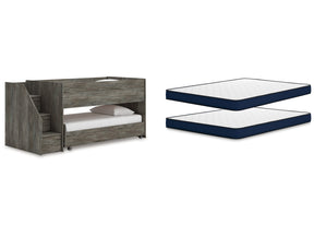 Frandern Warm Gray Twin Over Twin Loft Bed and Mattresses - Ornate Home