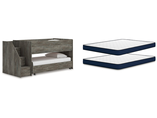 Frandern Warm Gray Twin Over Twin Loft Bed and Mattresses - Ornate Home