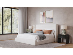 Frank Upholstered Eastern King Wingback Platform Bed in Cottage Cheese Boucle - Ornate Home