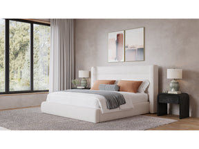 Frank Upholstered Eastern King Wingback Platform Bed in Cottage Cheese Boucle - Ornate Home