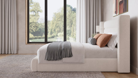 Frank Upholstered Eastern King Wingback Platform Bed in Cottage Cheese Boucle - Ornate Home