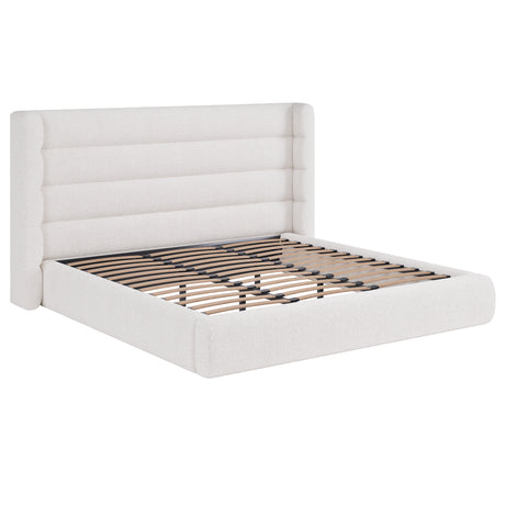 Frank Upholstered Queen Wingback Platform Bed in Cottage Cheese Boucle - Ornate Home