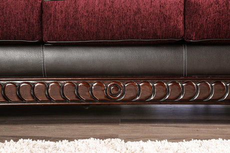 Franklin Burgundy & Espresso Stationary Sofa - Ornate Home