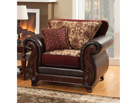 Franklin Burgundy & Espresso Stationary Sofa & Loveseat 2pc - Ornate Home