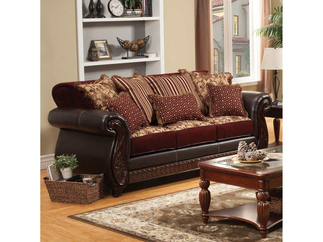 Franklin Burgundy & Espresso Stationary Sofa - Ornate Home