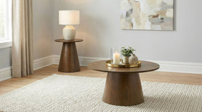 Franklin Dark Brown 2-piece Round Pedestal Coffee Table Set - Ornate Home