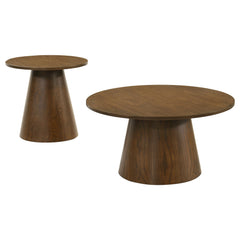 Franklin Dark Brown 2-piece Round Pedestal Coffee Table Set - Ornate Home