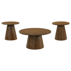 Franklin Dark Brown 3-piece Round Pedestal Coffee Table Set - Ornate Home