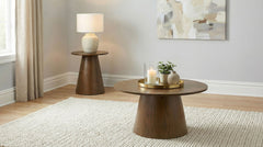 Franklin Dark Brown 36-inch Round Pedestal Coffee Table - Ornate Home