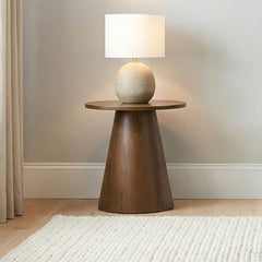 Franklin Dark Brown Round Wood Pedestal Side End Table - Ornate Home