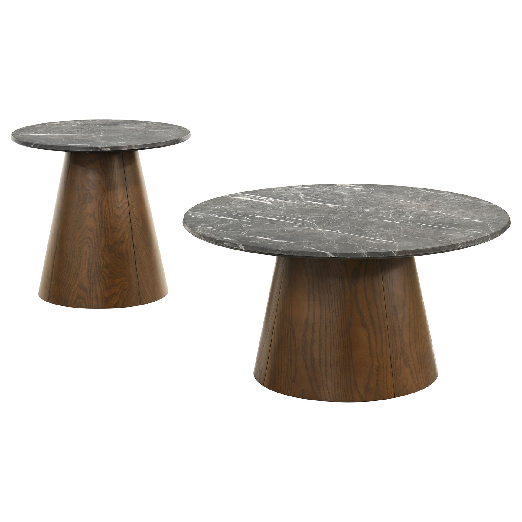 Franklin Grey/Dark Brown 2-piece Round Pedestal Coffee Table Set - Ornate Home