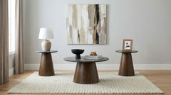 Franklin Grey/Dark Brown 3-piece Round Pedestal Coffee Table Set - Ornate Home