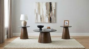 Franklin Grey/Dark Brown 3-piece Round Pedestal Coffee Table Set - Ornate Home