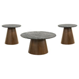 Franklin Grey/Dark Brown 3-piece Round Pedestal Coffee Table Set - Ornate Home