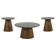 Franklin Grey/Dark Brown 3-piece Round Pedestal Coffee Table Set - Ornate Home