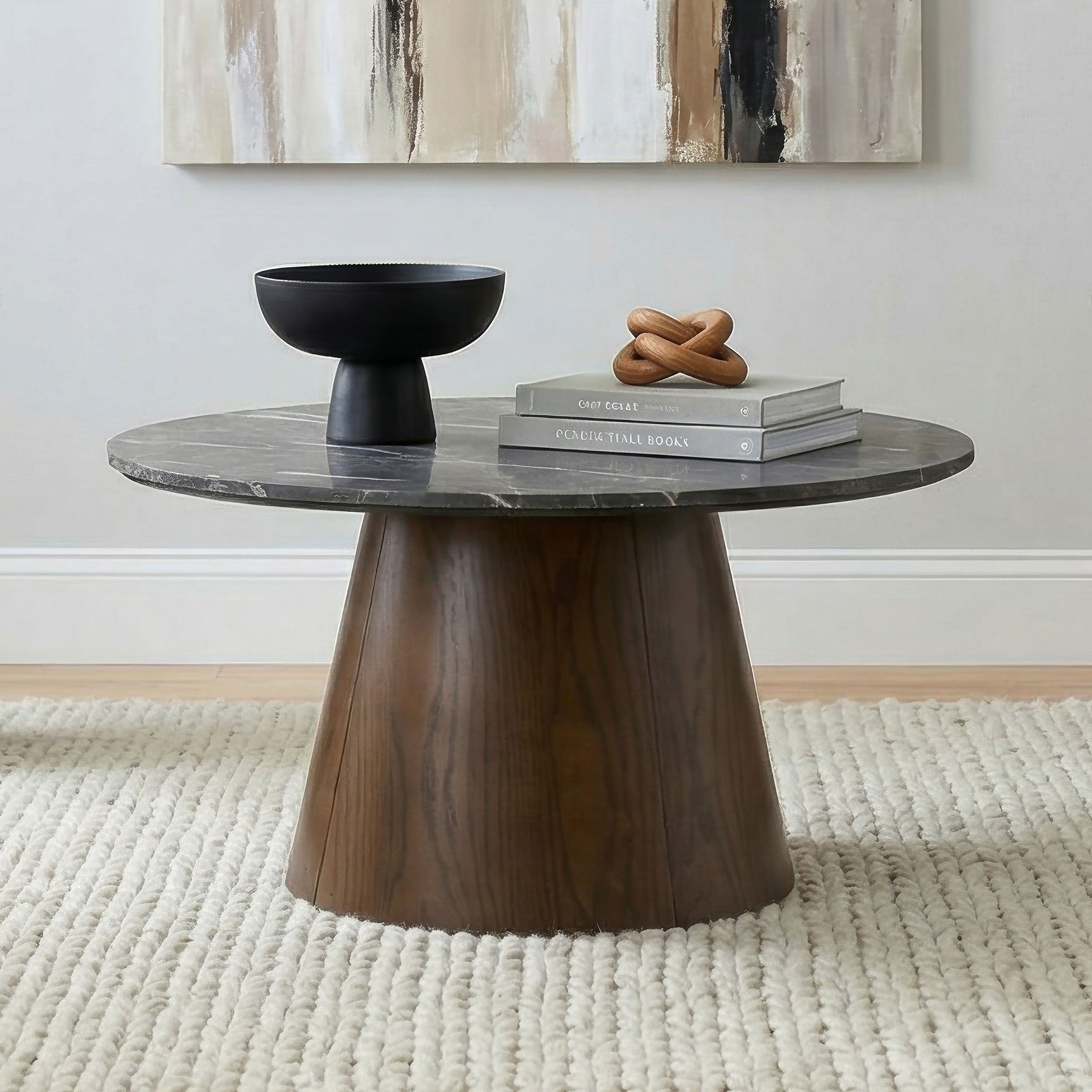 Franklin Grey/Dark Brown 36-inch Round Pedestal Coffee Table - Ornate Home