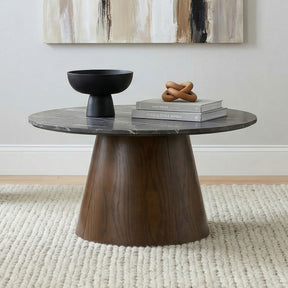 Franklin Grey/Dark Brown 36-inch Round Pedestal Coffee Table - Ornate Home