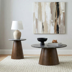 Franklin Grey/Dark Brown 36-inch Round Pedestal Coffee Table - Ornate Home