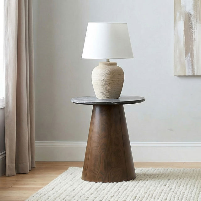Franklin Grey/Dark Brown Round Wood Pedestal Side End Table - Ornate Home