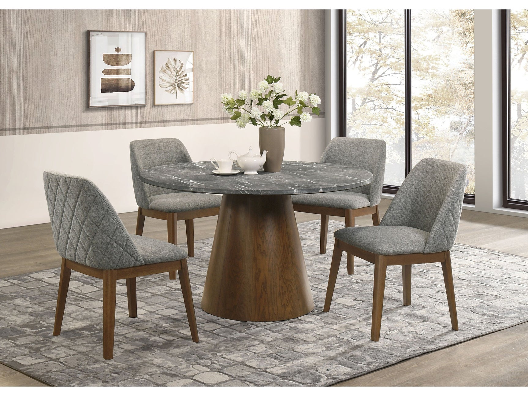 Franklin Grey/Dark Oak 5-piece Round Dining Table Set - Ornate Home