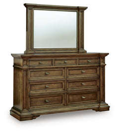 Frantanna Brown Queen Panel Bed, Dresser and Mirror - Ornate Home