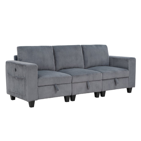 Franz Beige Walterboro Dark Gray Storage Sofa with Charging Ports - Ornate Home