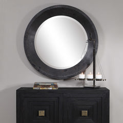 Frazier Black/Gray Round Industrial Mirror - Ornate Home