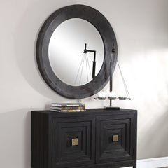Frazier Black/Gray Round Industrial Mirror - Ornate Home