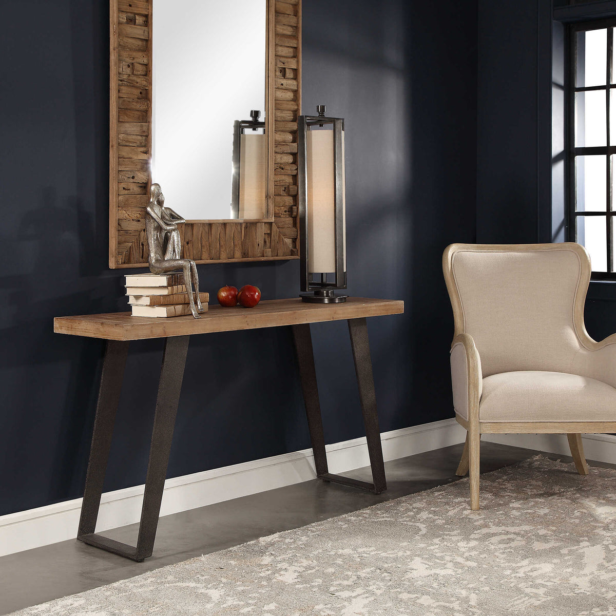 Freddy Black/Woodtone Weathered Console Table - Ornate Home