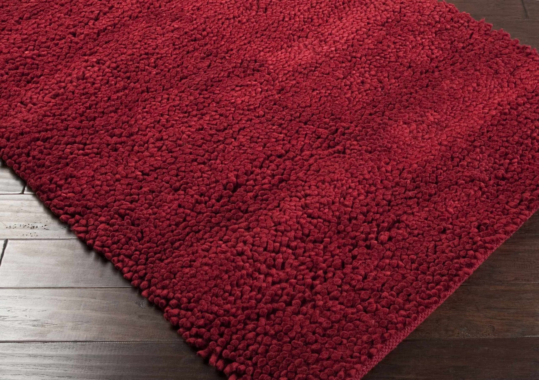 Frederika Solid Dark Red Wool Shag Rug - Clearance - Ornate Home