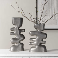 Free Flowing Nickel Vases (Set of 2) - Ornate Home