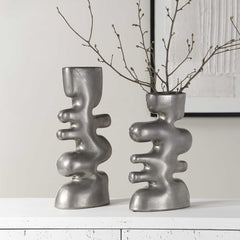 Free Flowing Nickel Vases (Set of 2) - Ornate Home