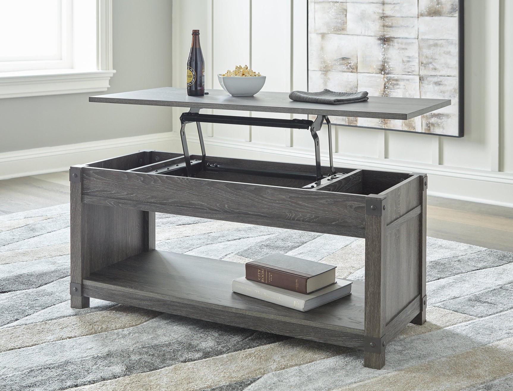Freedan Grayish Brown Lift Top Coffee Table (Online Special Price) - Ornate Home