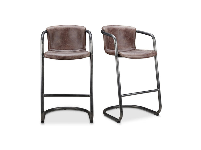 Freeman Brown Leather Barstool (Set of 2) - Ornate Home