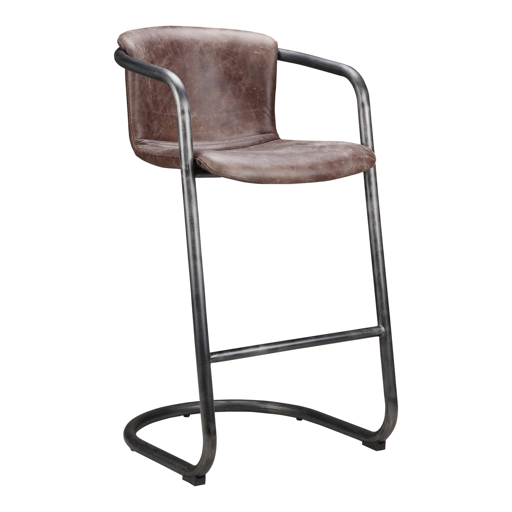 Freeman Brown Leather Barstool (Set of 2) - Ornate Home