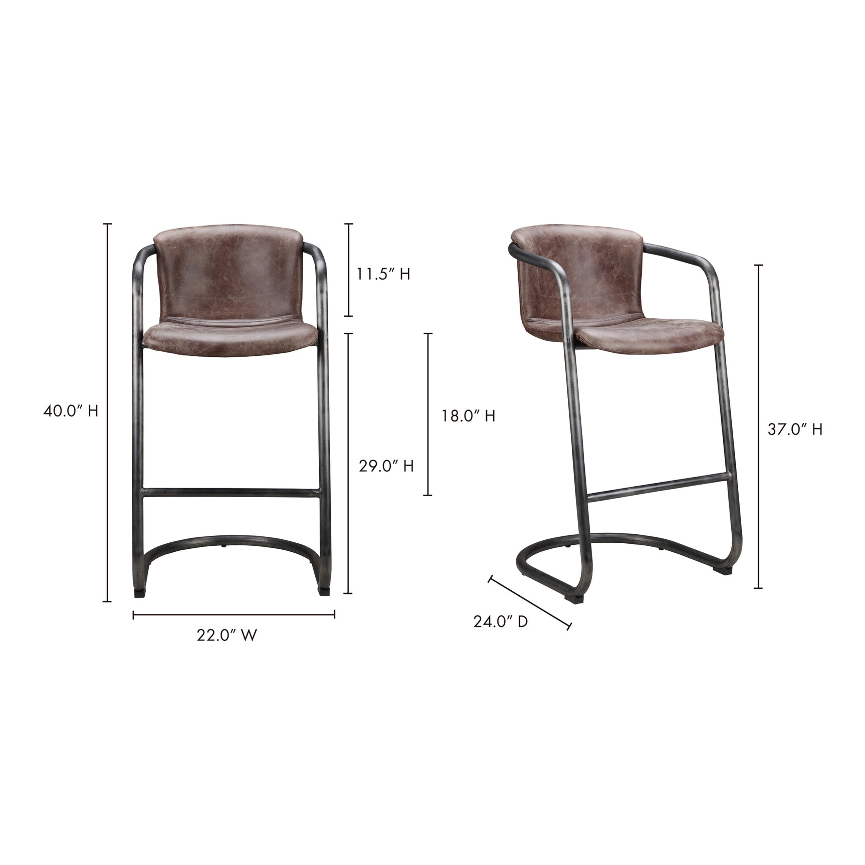Freeman Brown Leather Barstool (Set of 2) - Ornate Home