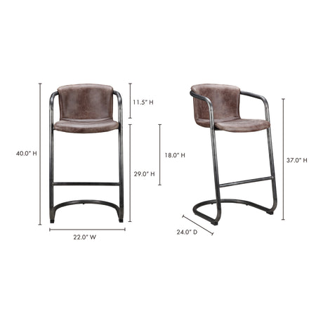 Freeman Brown Leather Barstool (Set of 2) - Ornate Home
