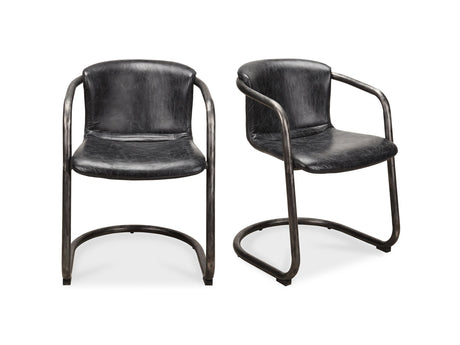 Freeman Onyx Black Leather Dining Chair (Set of 2) - Ornate Home