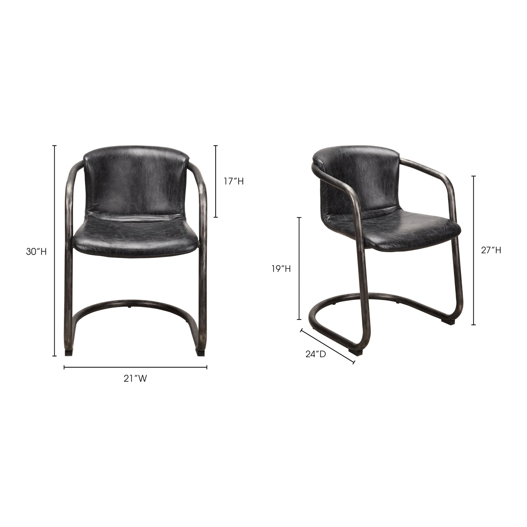 Freeman Onyx Black Leather Dining Chair (Set of 2) - Ornate Home