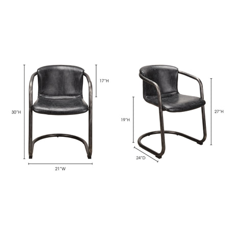 Freeman Onyx Black Leather Dining Chair (Set of 2) - Ornate Home