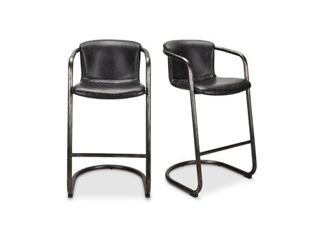 Freeman Two Barstool Onyx Black Leather   Set Of - Ornate Home