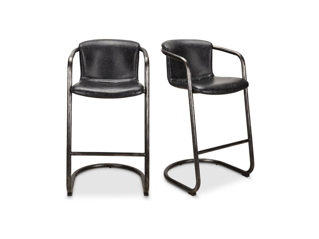 Freeman Two Barstool Onyx Black Leather   Set Of - Ornate Home