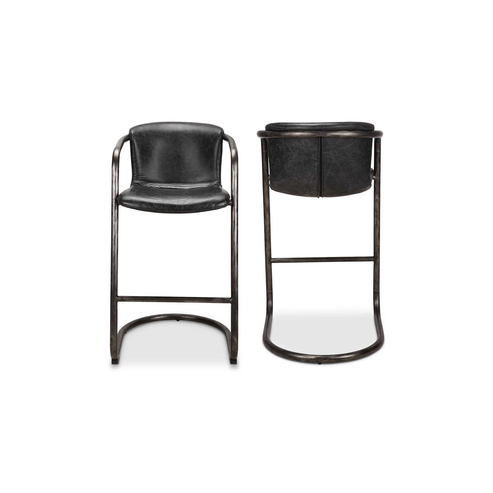 Freeman Two Barstool Onyx Black Leather   Set Of - Ornate Home