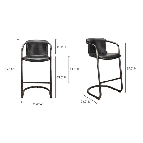 Freeman Two Barstool Onyx Black Leather   Set Of - Ornate Home