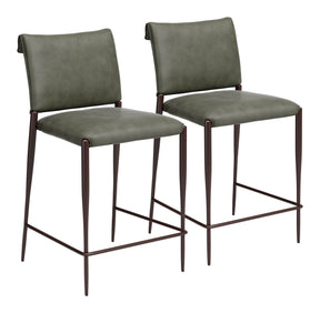Freesia Olive Green Counter Stool (Set of 2) - Ornate Home