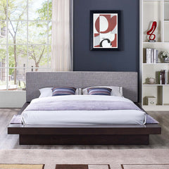 Freja Cappuccino/Gray Fabric Queen Platform Bed - Ornate Home